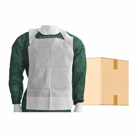 Bavete de unică folosință MaiMed cu buzunar de colectare pentru legat, alb, 66x37 cm - 100 buc/pachet | Pachet (100 bucăți)