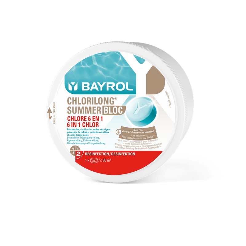 BAYROL Chlorilong Summer Bloc 0,5 kg 6in1 Îngrijire piscină pentru apă cristalină | Pachet (500 g)