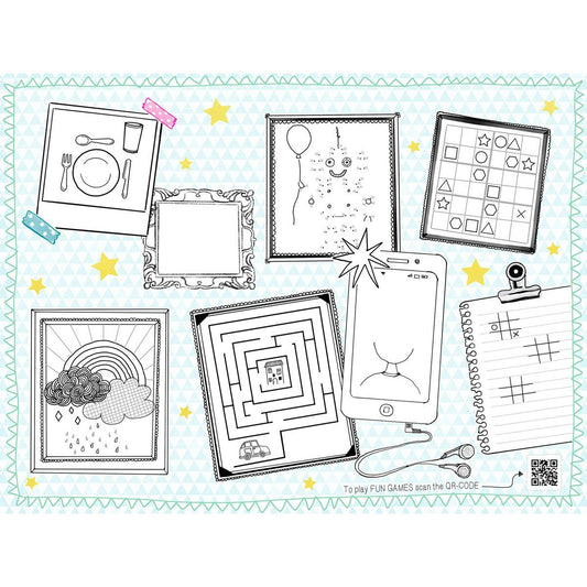 Die Papier-Tischsets 30 x 40 cm von Duni GmbH bieten Labyrinthe, Tic-Tac-Toe, Punkte verbinden, Zeichenaufforderungen und mehr auf einem sternförmigen Hintergrund - perfekt für Kinder, die gerne zeichnen. Packung mit 250 Stück.