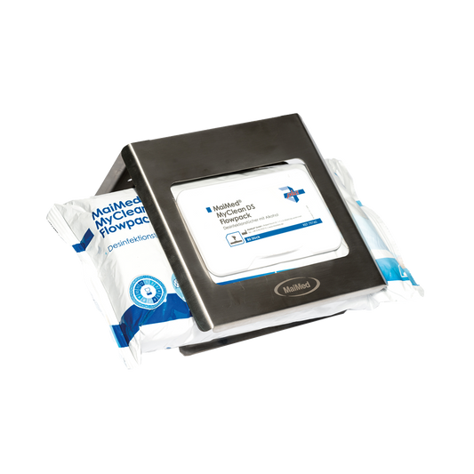 Suport flowpack MaiMed din oțel inoxidabil pentru montare pe perete | Pachet (1 bucata)