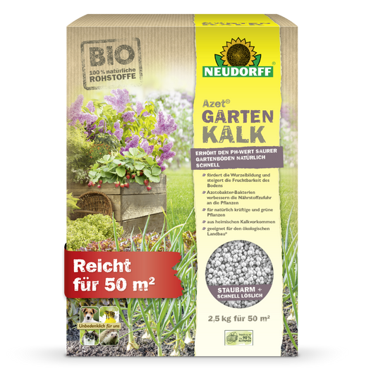Azet GartenKalk aus dem Neudorff Shop ist ein Dünger, der perfekt zum Kalken geeignet ist, den pH-Wert von Boden ausgleicht und das Wachstum von saurem Boden fördert.