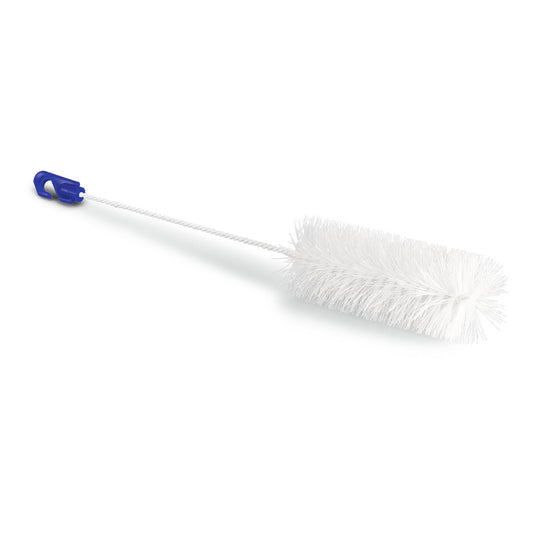 Die Nölle Profi Brush Flaschenbürste (Ø 58 mm, 500 mm) von Nölle Profi Brush Bürsten- & Pinseltechnik e.K. zeichnet sich durch einen reinen Borstekopf, einen gedrehten Drahtstiel und einen blauen Kunststoffgriff aus, der auf einem schlichten weißen Hintergrund abgebildet ist.
