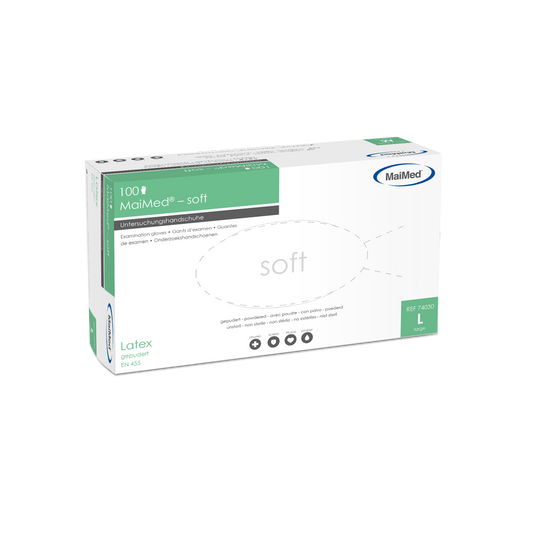 Mănuși de examinare din latex MaiMed-soft, nesterile, pudră, 100 bucăți/cutie
