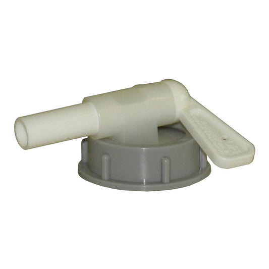 Der Ausgusshahn von Diversey Deutschland GmbH & Co. OHG ist ein grauer Kunststoff-Schraubverschluss mit weißem Hebelgriff, passend für 5-Liter-Kannen zum sicheren Ausgießen von Flüssigkeiten. Packung: 1 Stück.