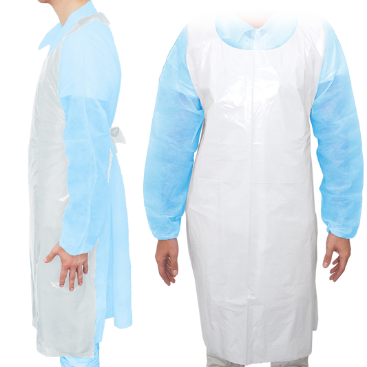 MaiMed-Apron Light PE, șorț din PE 75x120cm alb, 100 buc/pachet, blocat, suprafață netedă | Pachet (100 bucăți)