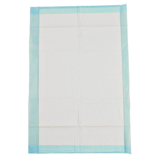 Eine 6-lagige ABENA Tissue Einweg-Unterlage (40x60 cm, Blau) von Abena Re-Seller GmbH, abgebildet auf weißem Hintergrund; saugfähige Unterlage in einer Packung mit 25 Paaren, ideal für medizinische Zwecke, Haustiere oder Inkontinenz.