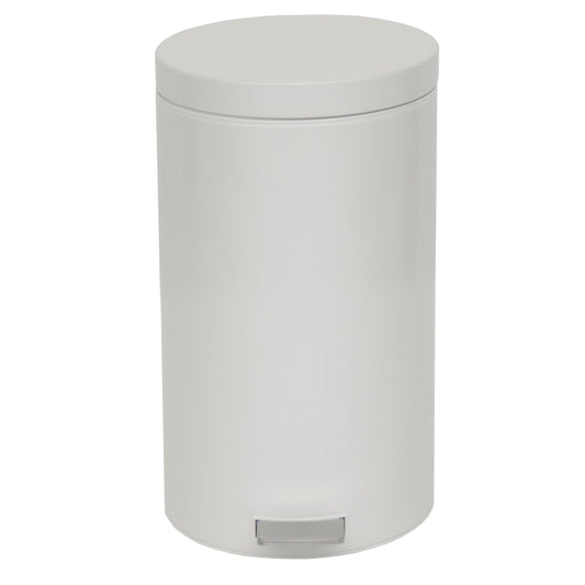 Der Novocal Tretabfalleimer (1 Stück) ist ein runder, weißer Tretabfalleimer mit geschlossenem Stahldeckel und Fußpedal aus lackiertem Stahlblech, abgebildet auf weißem Hintergrund.