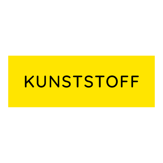 Der Novocal Farbiger Wertstoffaufkleber klein, mit Text: Kunststoff (Gelb) zeigt "KUNSTSTOFF" in schwarzen Großbuchstaben auf leuchtend gelbem Hintergrund - perfekt für eine klare Mülltrennung. Packung (1 Stück), Marke: Novocal.