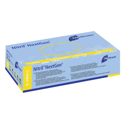 Mănuși de nitril Meditrade NEXTGEN® EN 455, pulbere -fără putere, albastru, 100 de bucăți.