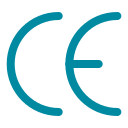 Das Bild zeigt ein CE-Kennzeichnungssymbol, bestehend aus den Buchstaben „C“ und „E“ in abgerundeter Schrift. Diese Kennzeichnung zeigt an, dass das Produkt den europäischen Gesundheits-, Sicherheits- und Umweltschutznormen entspricht.