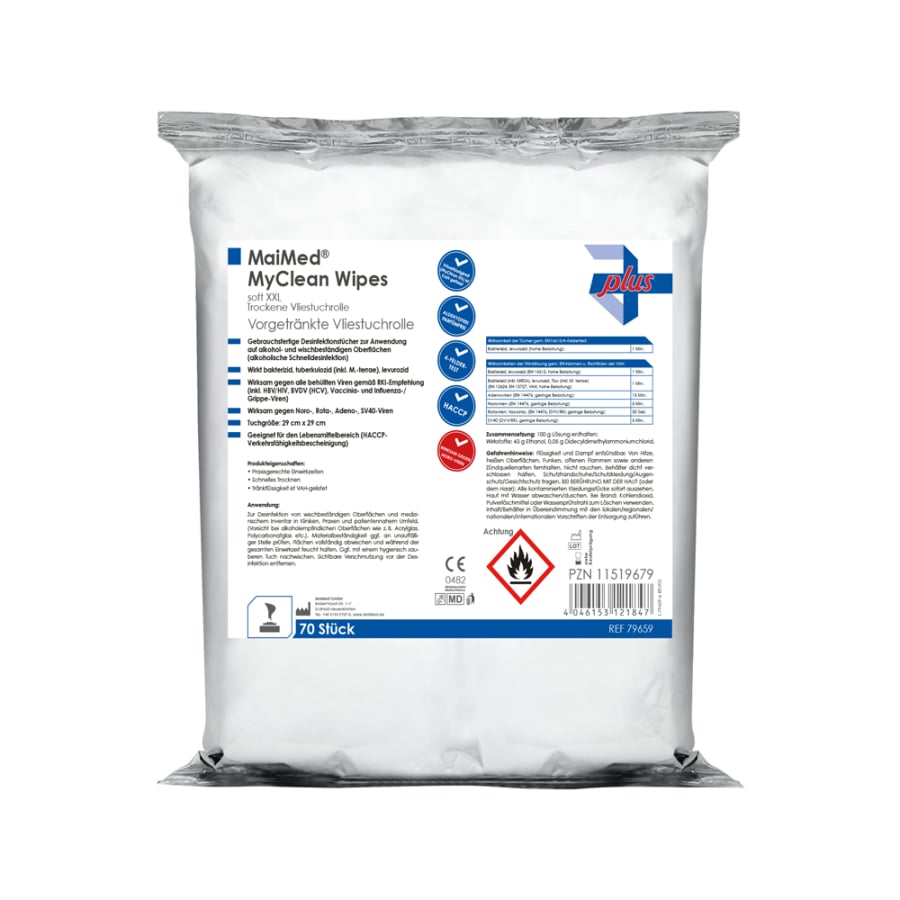 MaiMed MyClean Wipes șervețele moi XXL desi, reumple 70 foi, nesaturate, 28x30cm | Pachet (70 de coli)