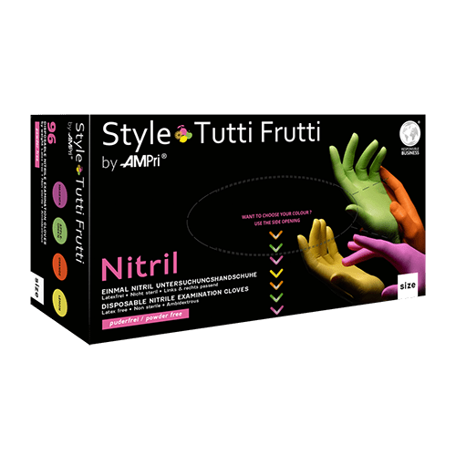 Mănuși din nitril AMPri Style Tutti Frutti, fără pudră, asortate | Cutie (96 de bucăți)