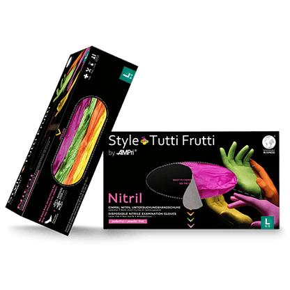 Mănuși din nitril AMPri Style Tutti Frutti, fără pudră, asortate | Cutie (96 de bucăți)