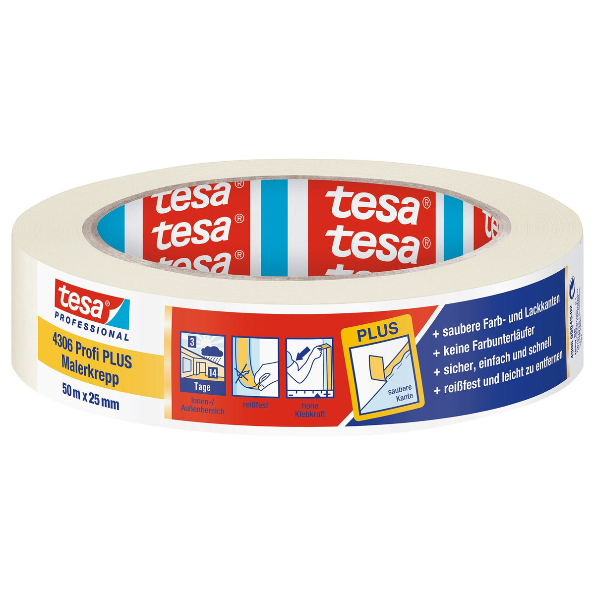 tesa Professional 4306 Profi PLUS Malerkrepp, hellbeige 50 m x 25 mm