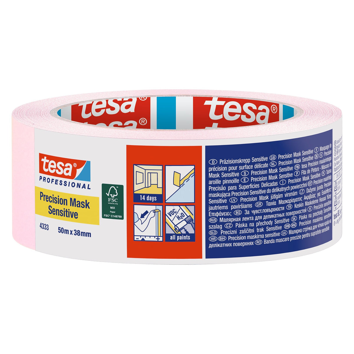 tesa Professional 4333 Präzisionskrepp Sensitive Krepp-Abdeckband, hellrosa 50 m x 38 mm