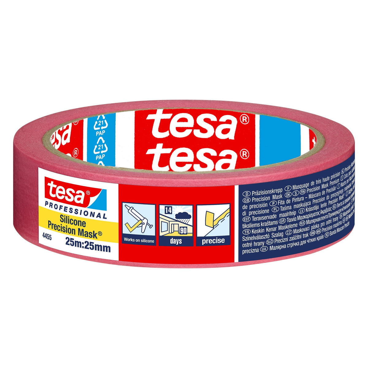 tesa Professional 4455 Silikon Präzisionskrepp Abdeckband, 25 m x 25 mm, rot