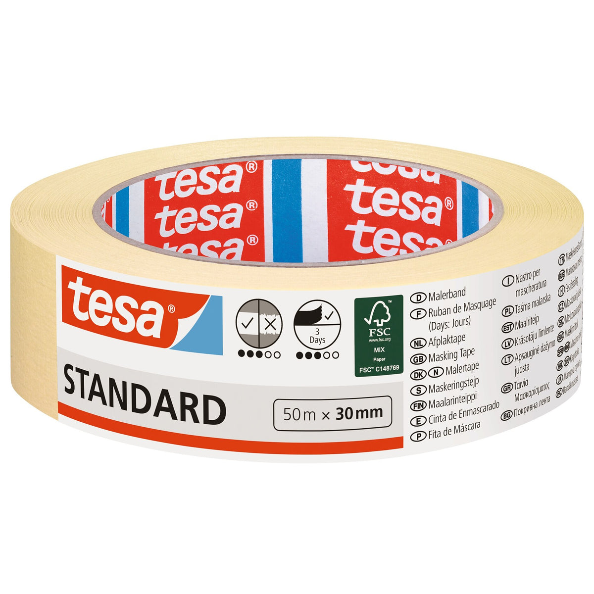 tesa Masking Tape Standard chamois, 50 m x 30 mm