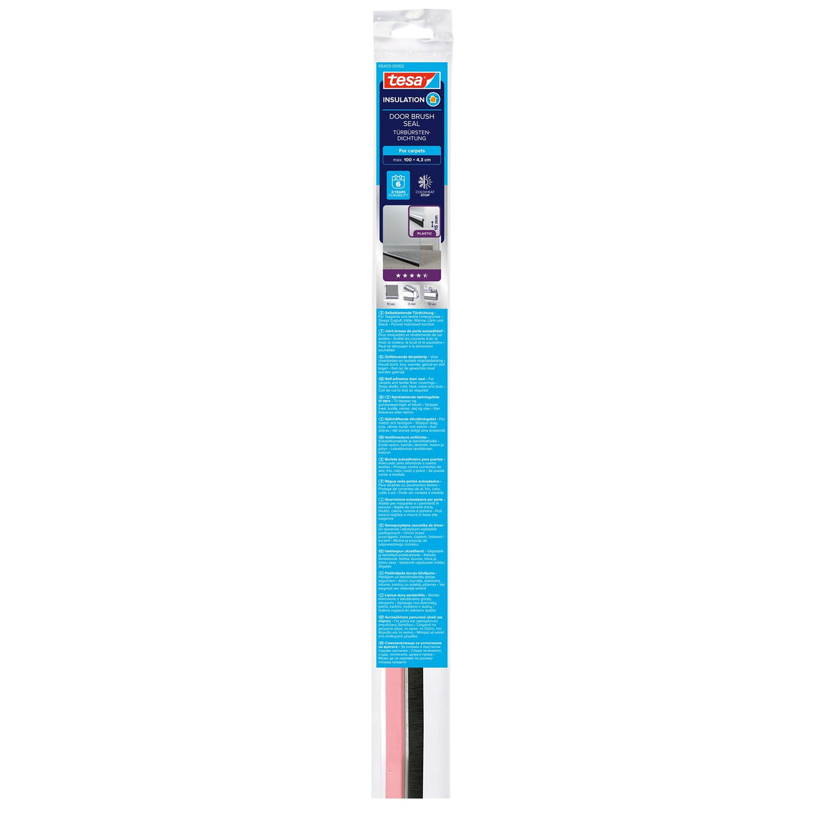 tesa INSULATION Türbürstendichtung für Teppichböden, 1 m x 43 mm