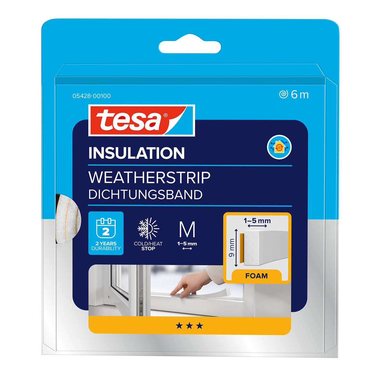 tesa INSULATION Dichtungsband Schaumstoff M, weiß 6 m x 9 mm