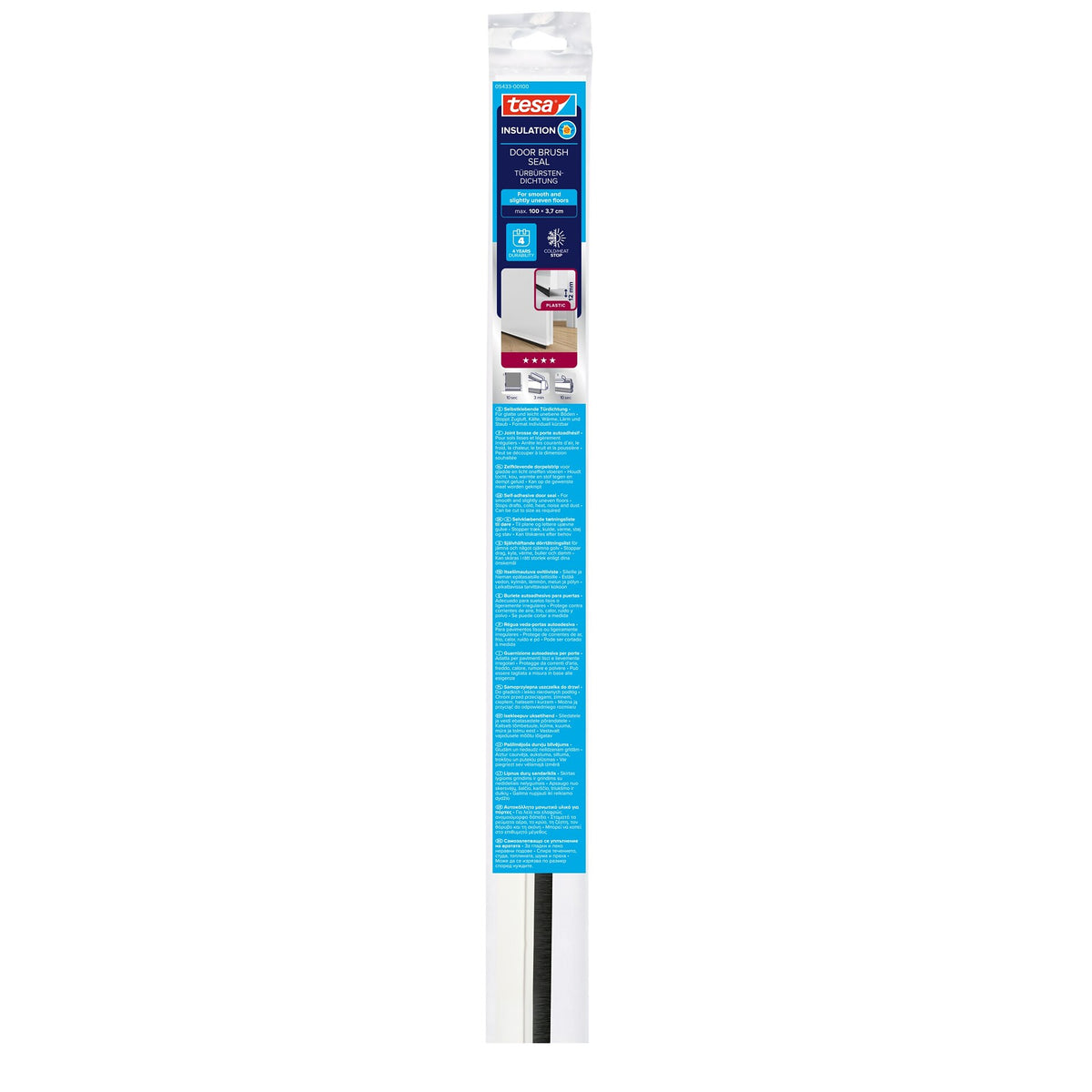 tesa INSULATION Türbürstendichtung für glatte und leicht unebene Böden, 1 m x 37 mm weiß