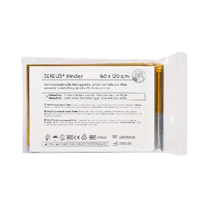 Kinder SIRIUS® Rettungsdecke silber-gold 160 x 120 cm