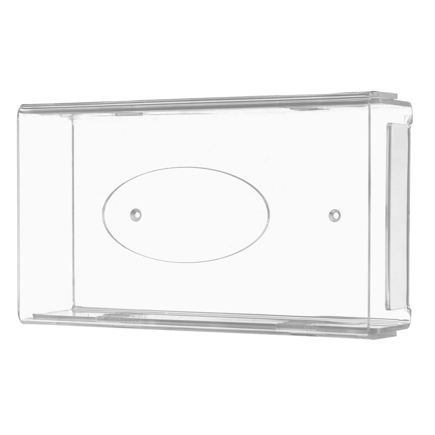 Dispenserul de mănuși de unică folosință AMPri este un suport transparent, lăptos, din acril (250 x 135 x 55-90 mm) cu margini rotunjite, fund plat, adâncitură ovală centrală și găuri de fixare pentru montare ușoară pe perete.