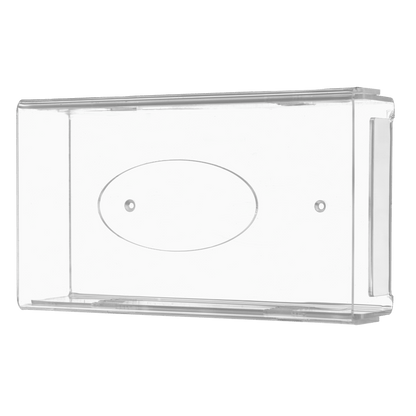 Dispenserul de mănuși de unică folosință AMPri este un suport transparent, lăptos, din acril (250 x 135 x 55-90 mm) cu margini rotunjite, fund plat, adâncitură ovală centrală și găuri de fixare pentru montare ușoară pe perete.