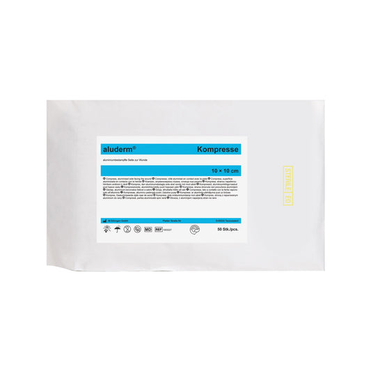 Compresele aluderm® – 50 de bucăți într-o pungă sterilă, 10 x 10 cm