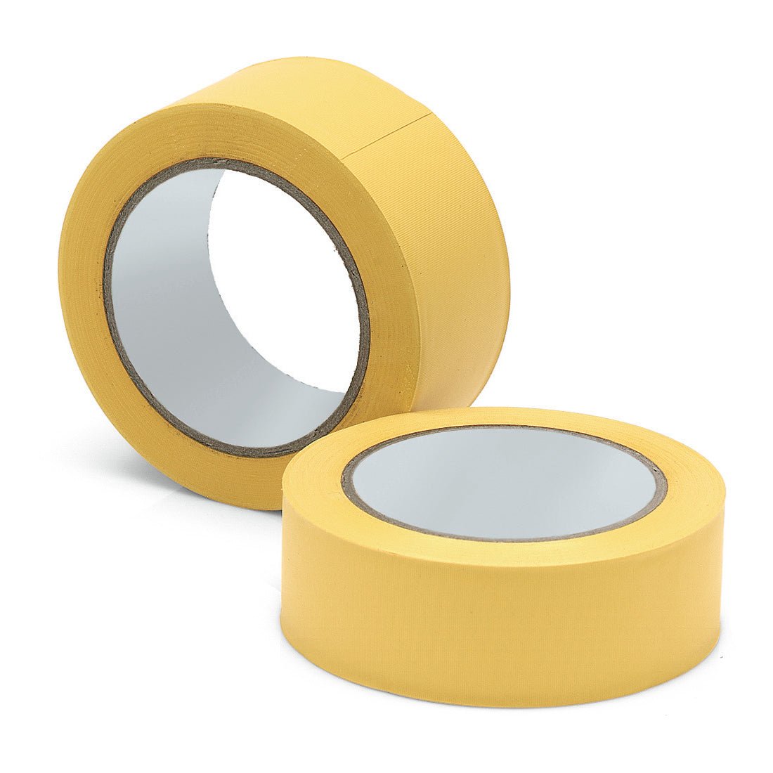 Două role de bandă de curățare Nölle Profi Brush 50 mm PVC moale de la Nölle Profi Brush Bürsten- & Pinseltechnik e.K., una în picioare și una culcată cu capetele deschise spre exterior, prezentate pe un fundal alb.