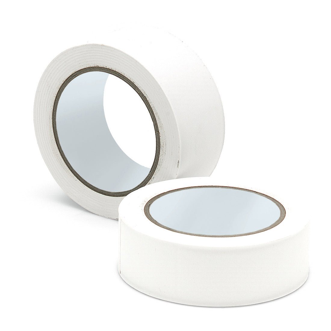 Două role de bandă adezivă PVC moale Nölle Profi Brush 50 mm de la Nölle Profi Brush Bürsten- & Pinseltechnik e.K. sunt ilustrate pe un fundal alb - una verticală, cealaltă plată, capetele benzii fiind invizibile.