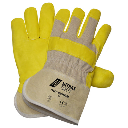 NITRAS UNIVERSAL, manusi din piele artificiala, culoare naturala/galben, bumbac EN 388 | Pachet (12 perechi)