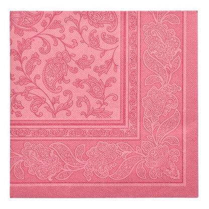 Setul de 20 de șervețele PAPSTAR „ROYAL Collection” (pliere 1/4, 40x40 cm) de la PAPSTAR GmbH se prezintă într-un design roz în carouri cu o bordură reliefată paisley și florală - perfect pentru o decorare stilată a mesei în calitate premium.