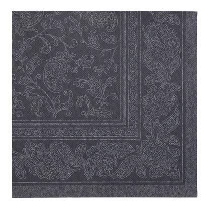 Setul de 20 de șervețele gri-închis PAPSTAR GmbH „ROYAL Collection” (40x40 cm, pliere 1/4) cu un model detaliat de margine paisley și floral, linii fine și o bordură discretă - realizat din material de înaltă calitate.