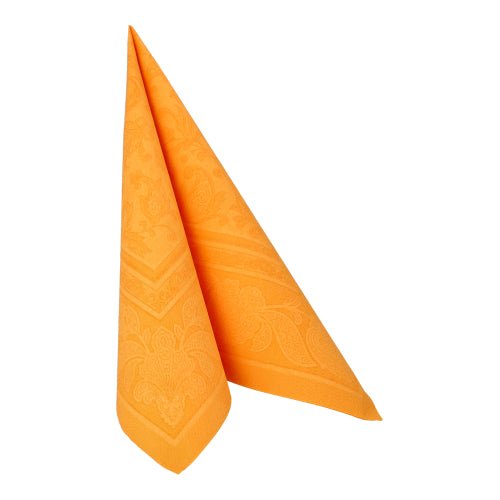Un singur PAPSTAR 20 de șervețele „ROYAL Collection” 1/4-pliu (40x40 cm) de la PAPSTAR GmbH stă în picioare într-o pliere triunghiulară și este decorat discret - ideal pentru orice decorare a mesei. Fundalul este complet alb.