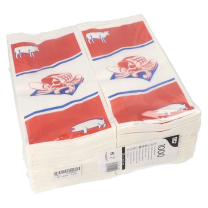 Un pachet de 1.000 de pungi pentru măcelărie PAPSTAR GmbH din hârtie kraft (28x14x6 cm), alb cu motiv imprimat, legat și termocontractibil - ideal ca pungi pentru măcelărie.