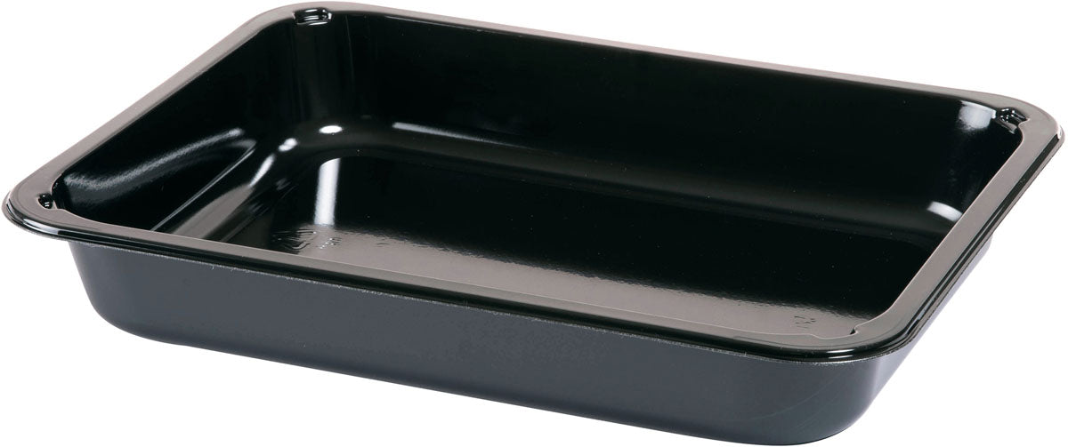 Die CPET-Schale 1 Schwarz CPET von Duni GmbH ist eine rechteckige, schwarze Schale mit abgerundeten Ecken und erhöhtem Rand - perfekt für die Gastronomie und auf weißem Hintergrund abgebildet.