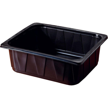 Vasul PP 1/2 GN Negru PP 325x265 de la Duni GmbH este un vas dreptunghiular, negru intens, cu laturi ușor înclinate și margine netedă, ideal pentru gastronomie sau catering, ilustrat pe un fundal alb.