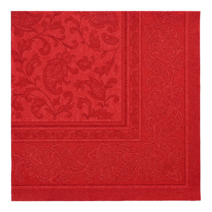PAPSTAR GmbH 50 șervețele "ROYAL Collection" 1/4-pliu (40 x 40 cm) bordo prezintă un model discret Paisley și flori cu margini decorative.