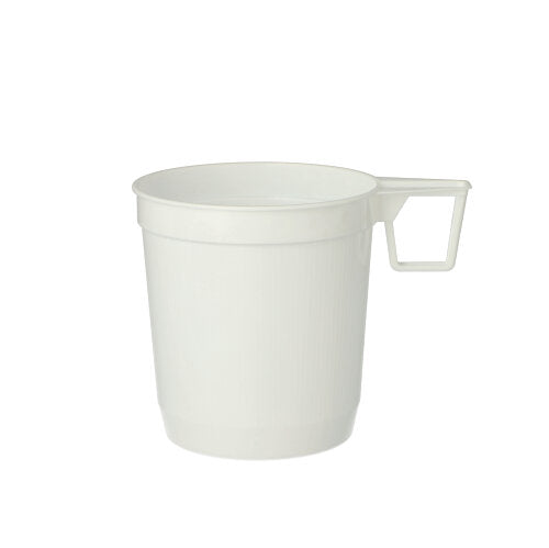 Căni de cafea Starpak 40 (0,25 l, Ø 8 cm, 8,5 cm, alb) din material PS de înaltă calitate, cu mâner plat, sunt perfecte pentru consumul zilnic de cafea și vin în folie termocontractabilă (40 de bucăți).