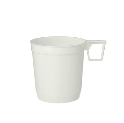 Căni de cafea Starpak 40 (0,25 l, Ø 8 cm, 8,5 cm, alb) din material PS de înaltă calitate, cu mâner plat, sunt perfecte pentru consumul zilnic de cafea și vin în folie termocontractabilă (40 de bucăți).