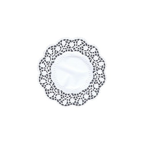 Suportul PAPSTAR de farfurie și ceașcă rotund de 15 cm, alb (100 de bucăți) de la PAPSTAR GmbH se prezintă cu un nucleu solid și margine decorativă în stil dantelă - ideal pentru o decorare elegantă a mesei - pe un fundal alb.