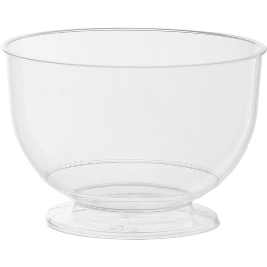 Ein klarer Auslaufartikel: Dessertschale Crystallo von Duni GmbH, aus transparentem PS, mit breiter Öffnung und rundem Boden, ist leer auf weißem Hintergrund abgebildet. Die Packung enthält 20 elegante Servierschalen.