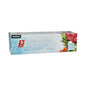 O cutie dreptunghiulară Starpak conține 90 de pungi de congelator transparente de 2 litri LLDPE (30 x 20 cm) cu text în germană și olandeză, precum și imagini cu legume și carne într-o cutie pliabilă.