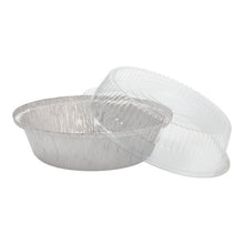 Das Starpak 25 Schalen-Set beinhaltet runde Aluminiumbehälter (0,77 l, Ø 18,2 cm, 8 cm) mit transparenten gewölbten Deckeln – ideal für Gastronomie und Take-away, verpackt in Schrumpffolie (25 Stück).
