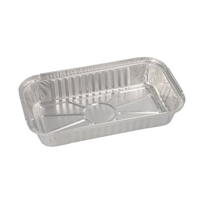 Setul de 50 tăvi Starpak, Alu dreptunghiular 0,65 l (3,4 cm x 13 cm x 22 cm) constă din tăvi de aluminiu dreptunghiulare cu laturi canelate – ajutorul ideal în bucătărie pentru prepararea sau servirea simplă a meselor. Pachet cu 50 de bucăți, ambalate în folie termocontractabilă.