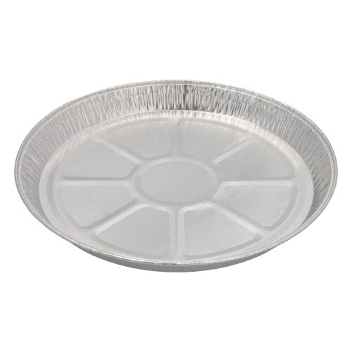 Starpak 25 Rundformen, Alu rund este o formă de tort rotundă și plată din aluminiu cu margine ușor ridicată și fund segmentat, ideală pentru copt; ilustrată pe un fundal alb simplu.