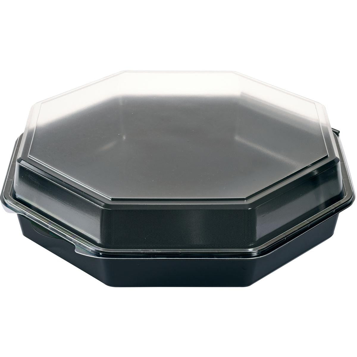 Duni GmbH Octaview® PS 305x305x80 este o cutie octogonală neagră pentru takeout cu capac transparent, care este închisă de sus. Ambalată ca un set de 75 de cutii de înaltă calitate (Negru/Transparent).