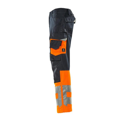 Pantaloni MASCOT® Leeds, negru albastru/portocaliu de mare vizibilitate