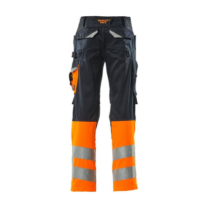 Pantaloni MASCOT® Leeds, negru albastru/portocaliu de mare vizibilitate