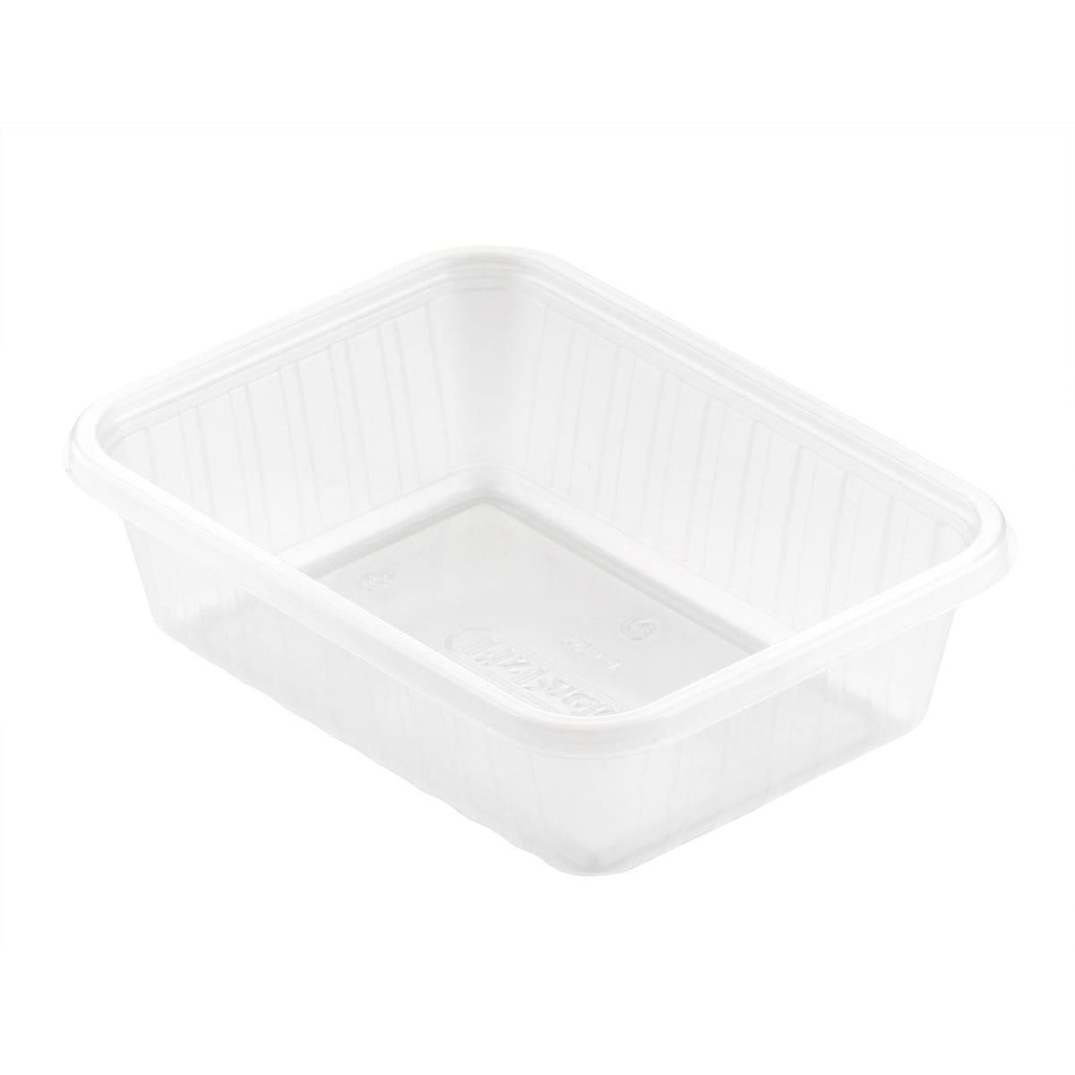 Abgebildet ist eine Fixpack® rechteckig Transparent PP 146x110mm Aufbewahrungsbox der Duni GmbH mit gerippten Seiten und ohne Deckel auf weißem Hintergrund.